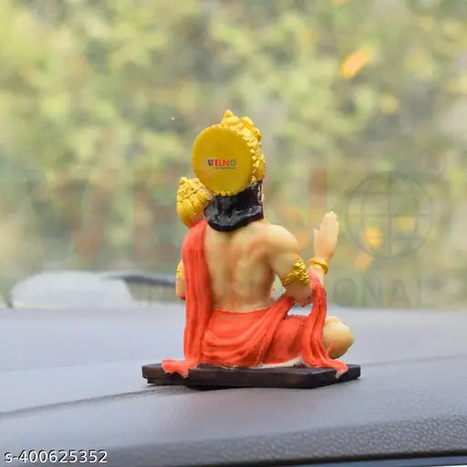 Indian handcrafted Hanuman ji Murti for car dashboard, mandir or desk, religious idol, 10.2 x 7.5 x 4 cm, 200g
