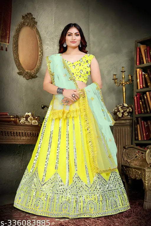 Embellished Georgette women's choli and dupatta set, semi-stitched with 43m waist, India