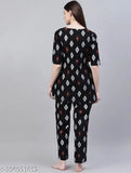 ASN Women black & white printed rayon night suit - XS/S, three-quarter sleeves, Indian-made pyjamas set on hangar