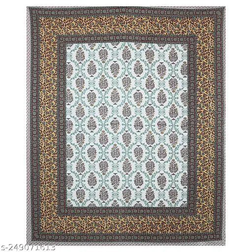 Brown cotton bedsheet, hand-block printed botanical design with two pillow covers, perfect for summer and ideal for adults
