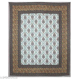 Brown cotton bedsheet, hand-block printed botanical design with two pillow covers, perfect for summer and ideal for adults