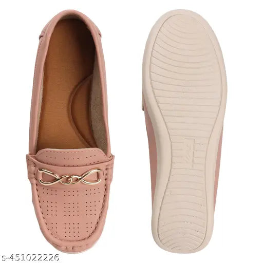 Pink synthetic leather ballet flats for women - comfortable slip-on footwear for casual or formal occasions