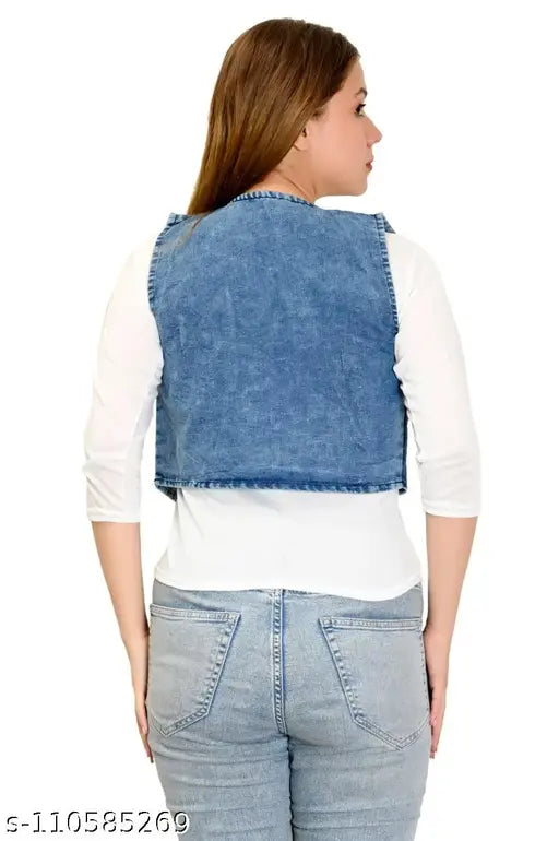 Girls' solid denim jacket with top, short sleeves, size 11-12 years, made in India