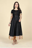 Solid black rayon Anarkali kurti with Potli design, ideal for office or special occasions