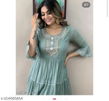 Blue rayon embroidered women's blouse, solid pattern with various sizes M-5XL, India origin