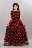 Black net frock dress for girls, embroidered butterfly embellishment, size 2-12 years