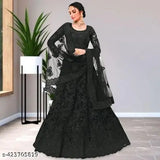 Designer heavy embroidered bridal lehenga set - cotton, net, embroidered in Indian style, free size (42m waist, 44m length, 2.7m dupatta)