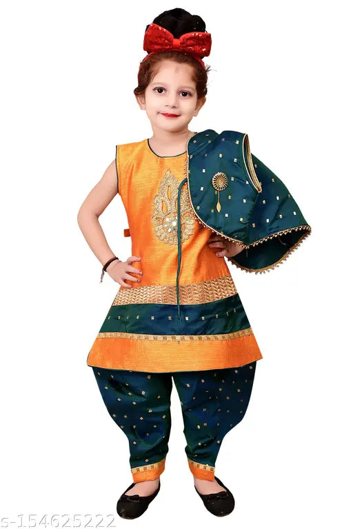 Silk blend embroidered girls top & bottom set, cute elegant clothing for ages 1-14, Indian made