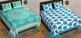 Jaipuri cotton double bedsheets & pillow covers set, botanical print, ideal for summer adult use, 160 thread count, India-origin