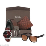 Black synthetic watch, belt, sunglasses, wallet combo for men's gifts - Diwali edition, textured net pattern