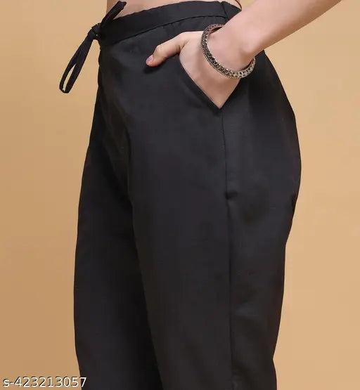 Black-and-white cotton women's trouser pants set, pack of 2 for versatile casual wear