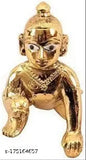 Brass Indian Krishna statue, Astadhatu pital laddu Gopal, Radha Krishna Murti God idol on pedestal