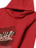 Maroon printed hoodie for boys, cotton fleece sweatshirt with long sleeves and fun design, suitable for kids aged 2-3, 3-4, 4-5, 7-8, 8-9, 15-16 years. Made in India