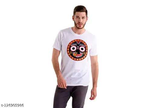 Jagannath face cotton blend short sleeves t-shirt, vibrant print for Rath Yatra, 100% combed cotton