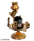 Brass Shiv Parivar idol with black stone Shiva Lingam and trishul, Indian home temple decor