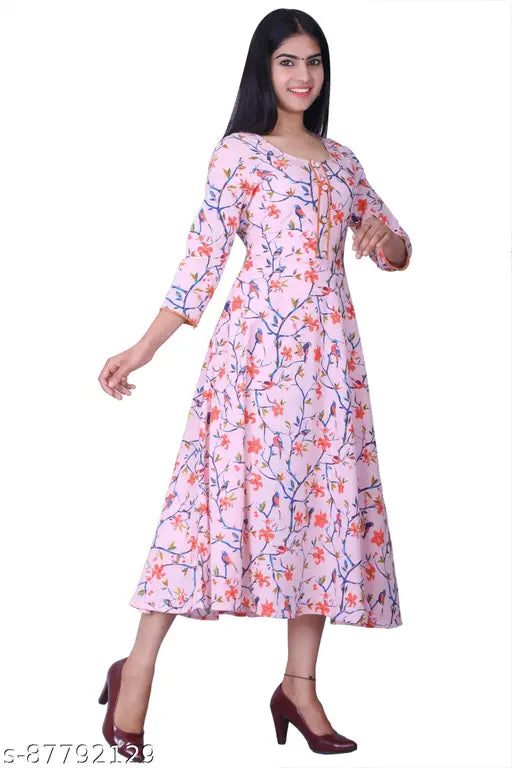 Multicolor cotton floral print Anarkali kurti, three-quarter sleeves, Indian handcrafted fashion