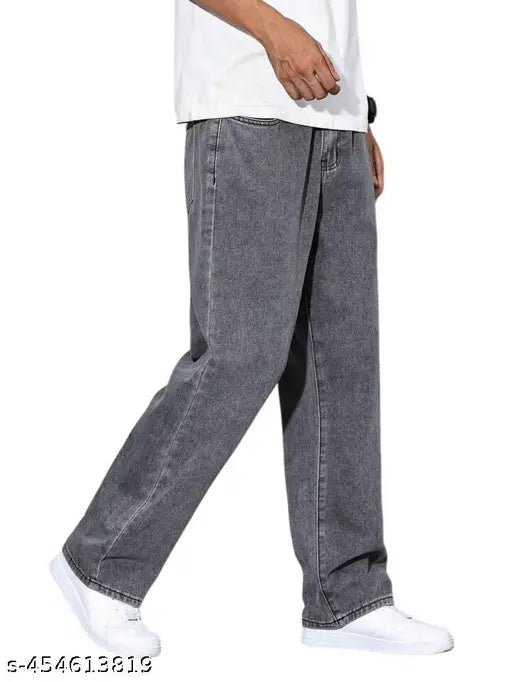 Grey wash cotton loose fit baggy jeans, ideal for casual wear