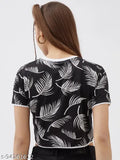 Black cotton printed round neck t-shirt by Rodzen, short sleeves, breathable fabric, accentuates physique, India origin