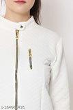Stylish white polycotton women's casual jacket with long sleeves, solid colorblock design