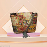 Elegant trendy printed fabric sling bag with three compartments, India origin