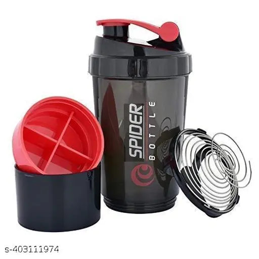Red plastic Truststrong sports shaker bottle, leak-proof and BPA-free for protein shakes and supplements at the gym