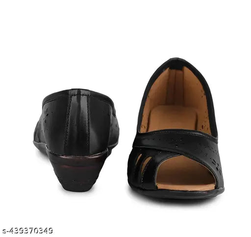 Black synthetic ballerina shoes - New solid design, Indian origin (size: IND-4, 5, 6, 7, 8)
