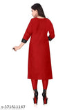 Red embroidered cotton kurti for women, trendy ethnic wear with three-quarter sleeves