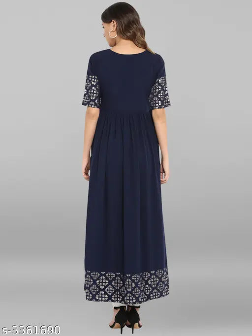 Blue crepe designer kurti for women's party wear, Navratri special print combo on short sleeves