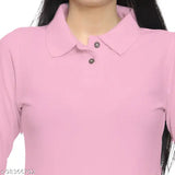 Pink 3/4 sleeve pique cotton t-shirt, regular fit for women and girls