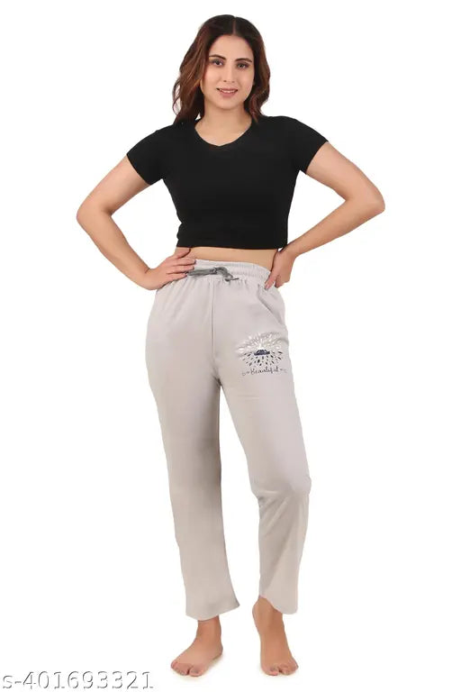 Cotton blend printed yoga track pant for women, calf-length - stylish sleepwear with Indian origin