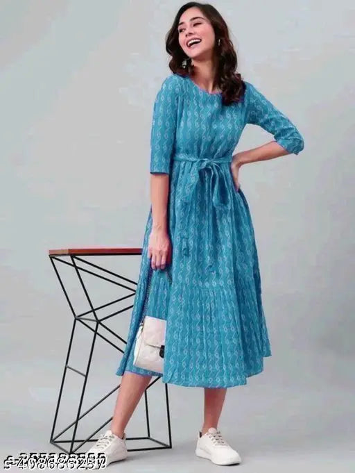 Pink cotton blend kurta with printed combo, three-quarter sleeves, size XS-XXXL. Indian traditional women's wear