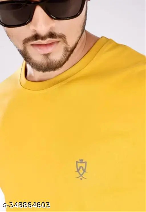 Yellow Men's Regular Cotton Round Neck Fit Short Sleeve T-Shirt, solid design for men's casual wear, made in India