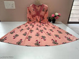 Rose printed rayon Anarkali kurti, trendy ethnic wear for festive parties, three-quarter sleeves