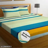 Beige striped premium cotton elastic fitted bedsheets for double bed, 2 pillow covers included, 250 TC super soft, ideal for adult use in summer season
