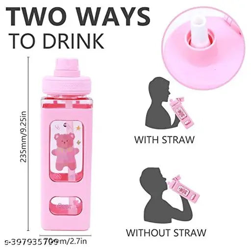 White, eco-friendly Atarangi Kawaii bear water bottle (700ml), stylish and cute kids' bottle with straw and personalized sticker