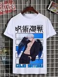 Satoru Gojo anime-themed polyester t-shirt for kids, cotton blend, short sleeves, printed design