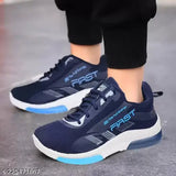 Navy blue synthetic lightweight running shoes for kids, breathable and adjustable design