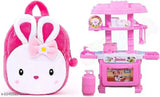 Girls plastic kitchen set in fabric net, includes stove, oven, sink, utensils, perfect for fun-filled play