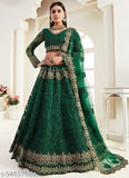 Green net embroidered designer lehenga with choli and dupatta, intricate embellishments on Indian traditional wear