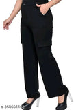 Women's solid cargo style cotton lycra trousers, size 26-40, solid pattern