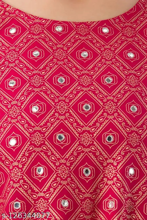 Rayon Anarkali gown with printed combo, three-quarter sleeves, S-XXXL sizes from India