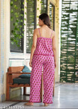 Pink rayon printed night suit with flower pattern, suitable for all body types and sizes (XS-XXXL), India origin