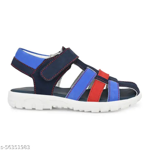 Modern leather trendy boys sandals, solid net pattern in multiple sizes (2-2.5yrs, 4-4.5yrs, 4.5-5yrs, 5.5-6yrs), velcro fastening, Indian origin