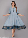 Striped cotton Anarkali kurti, three-quarter sleeves, Indian traditional wear, size S-XXXXL