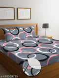 Grey multi-colored glace cotton fitted bedsheet with two large pillow covers, ideal for a King Size Double bed up to 8 inches thick. Breathable, soft, and easy to wash at home