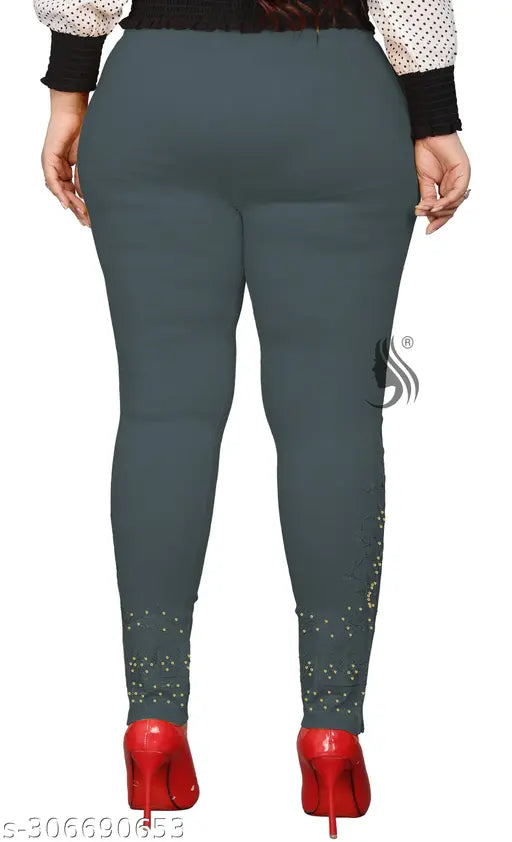 Embroidered net stretchable jeans pant, cotton lycra for women and girls, festive wear or daily use, size S-XXL