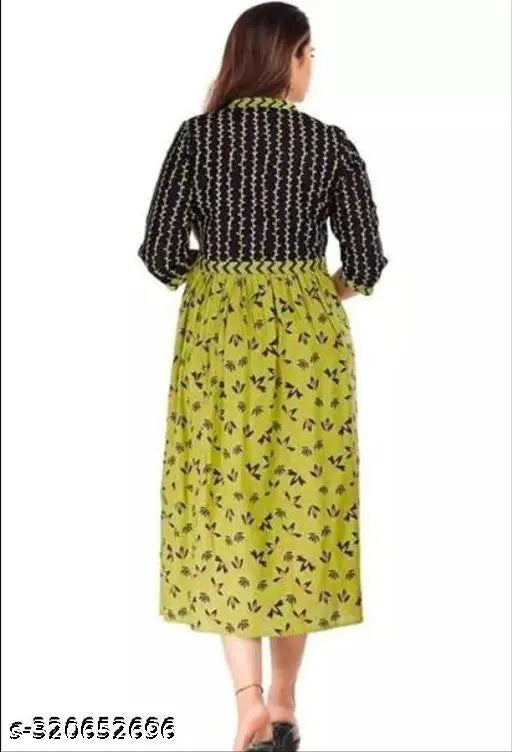 Rayon Anarkali flared kurta, three-quarter sleeves, printed ethnic wear for women