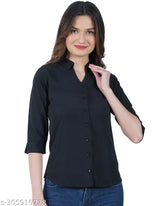 Black polycotton women's solid regular fit shirt, soft, lightweight, machine washable, ideal for party, formal, casual, business wear