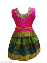 Girls traditional silk cotton Lehenga Choli set - embellished zari stitch, gift included. Sizes: 6-12M, 1-2Y, 2-3Y, 3-4Y, 4-5Y, 5-6Y, 6-7Y, 7-8Y. Indian traditional dress for kids' festivals and gatherings