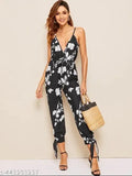 Trendy crepe-sleeved printed jumpsuit for women, sleeveless and vibrant, size S (34-32-36 inches)